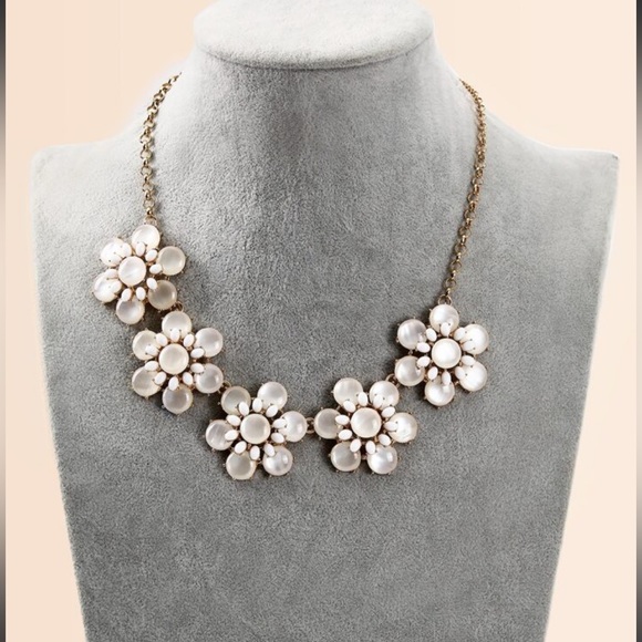 Jewelry - Floral Opal and Milky White Cabochons Adjustable Statement Necklace